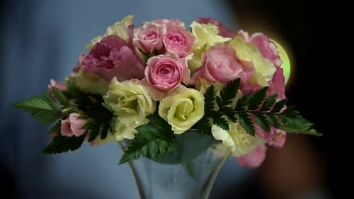 Close Up Bouquet of Pink and White Roses