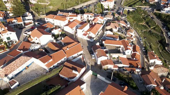 Aerial view of Azenhas do Mar, a small town in Colares municipality ...