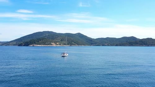Aerial View of a Sailboat in Adriatic Sea Near Croatia at Summer Day