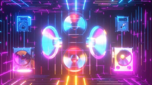 Pulsating Speakers and Neon Grid Music Visualizer