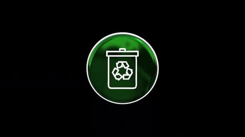 3D Glossy Green Recycling Bin Icon Rotation