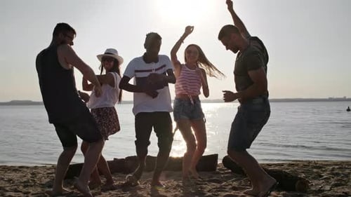 Amis dansant sur la plage
