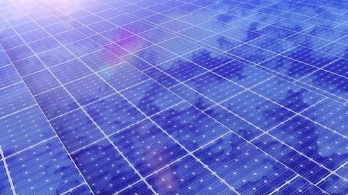 Solar Panels at Alternative Energy Farm Producing Renewable Electricity Power