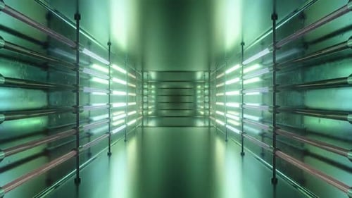 Flashing Rainbow Neon Lights in Fluorescent Glowing Reflective Tunnel