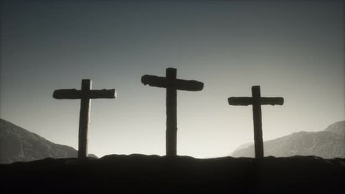 Wooden Crucifix Cross at Mountain