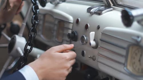 Vintage Car Dashboard Operation Close Up