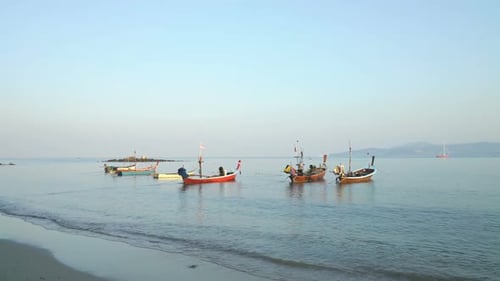 Seascape with Old Fisherman Boats in Thailand