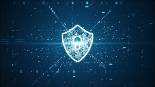 Futuristic Digital Security Shield with Abstract Data Network