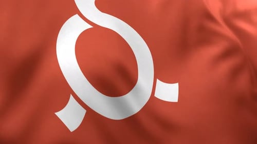 Realistic Waving Flag with Abstract Q Symbol