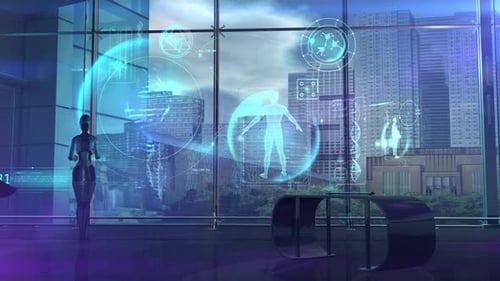 The Robot Examines The Data On The Structure Of The DNA 4K