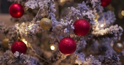 Close-up of Decorated Christmas Tree with Lights