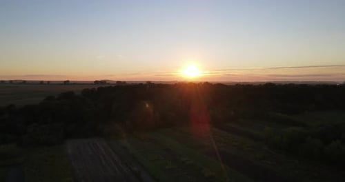 Red Sunset Over Fields And Meadows