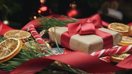 Wrapped gift under Christmas tree