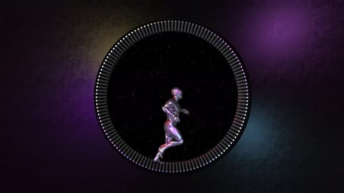 Futuristic Robot Runner in Space with Progress Circle