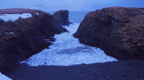 Iceland View Of Large Cliffs And The Ocean In Arnarstapi In Winter 2