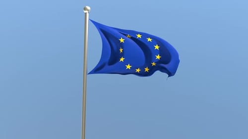 European Union Flag Waving in Clear Blue Sky