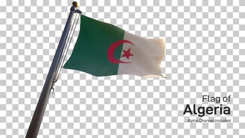 Flagge Algeriens auf einem Fahnenmast mit Alpha-Kanal
