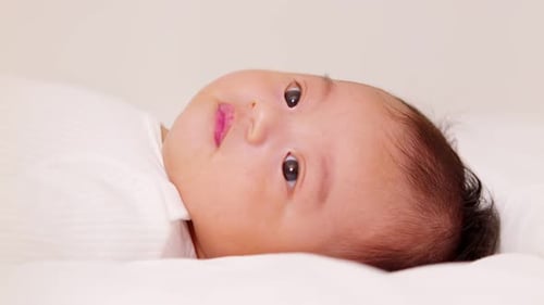 Infant Lays on Back, Looks at Camera