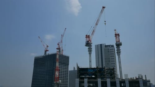 Time lapse construction crane site of building