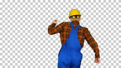 Trabajador de la construcción bailando casco, canal alfa