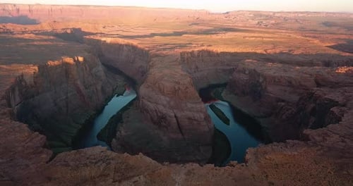 Sunrise light slowly falling on Horseshoe bend,Colorado river,Arizona.