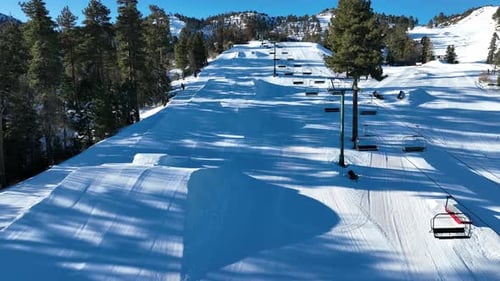 Aerial View of Mountain Ski Resort with Beautiful Winter Landscape