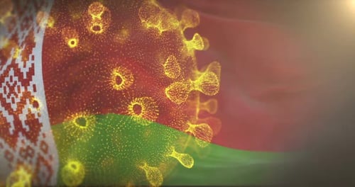 Bandera de Bielorrusia con la bacteria del virus Corona