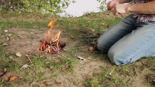 Lighting a Fire in Nature a Fire in the Forest Rest