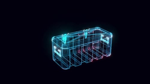 Rotating Digital Wireframe Container Blueprint Loop
