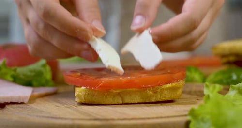 Making a Sandwich with Tomato and Ham