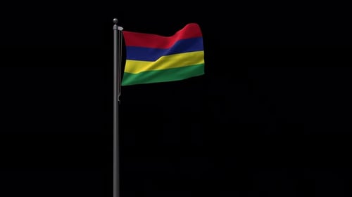 Realistic Mauritius Flag Waving on Flagpole Animation