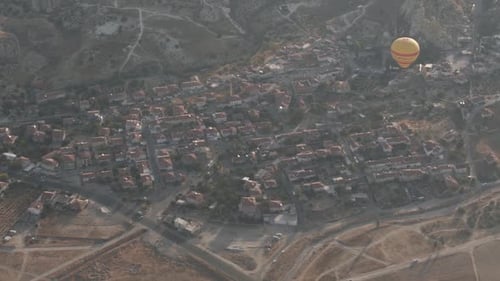 Aerial View Townscape with a Hot Air Balloon