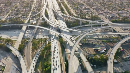 Aerial View of Busy Cars with Traffic Jam in Rush Hour on Highway Road Street