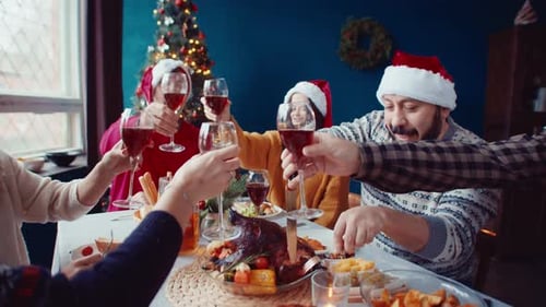 Christmas Celebration with Toasting Family and Friends
