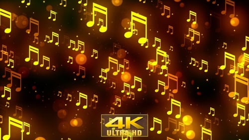 Animated Glowing Music Notes in Abstract Bokeh Background