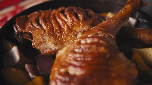 Cooked Poultry Meal in Skillet Close Up