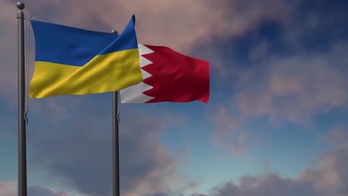 Drapeau de Bahreïn agitant avec le drapeau national de l'Ukraine - 4K