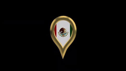 Animated 3D Golden Map Pin with Mexico Flag