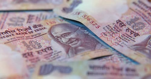 Indian Ten Rupee Currency Notes Slowly Zooming In