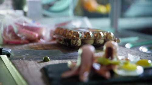 Sausage Octopi and Eggs being Prepared