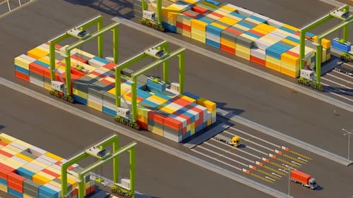 Journée de travail dans un port maritime à conteneurs très fréquenté. Chargement d'un cargo avec grue. 4K