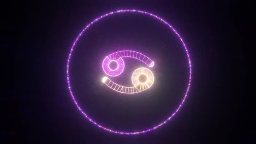 Neon Glowing Cancer Zodiac Sign Loop Animation