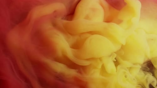 Vibrant Red and Yellow Paint Swirling Abstractly