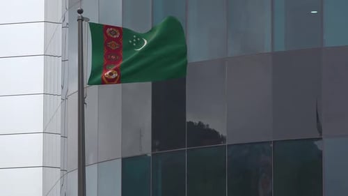 Realistic Waving Flag of Turkmenistan on Modern Building