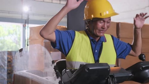 Portrait of senior asian happiness male worker