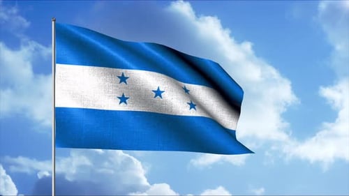 Honduras National Flag Waving in the Wind against a Blue Sky
