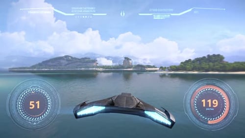Futuristic Heads-Up Display and Sci-Fi Hovercraft Animation