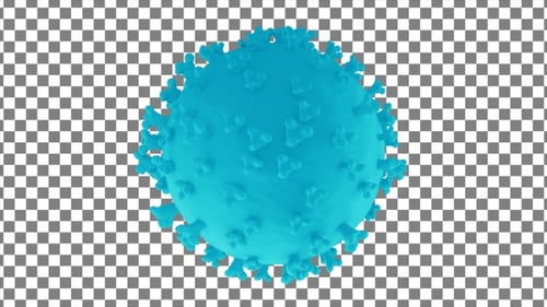3D Rotating Blue Virus Particle on Alpha Channel