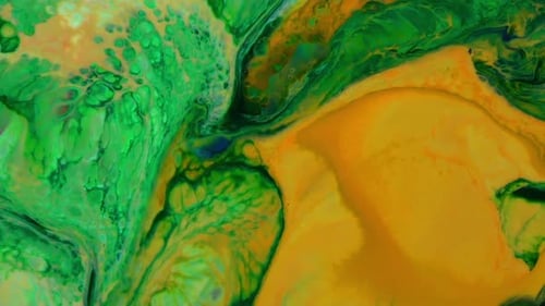 Abstract Flowing Liquid Paint Design in Green and Yellow