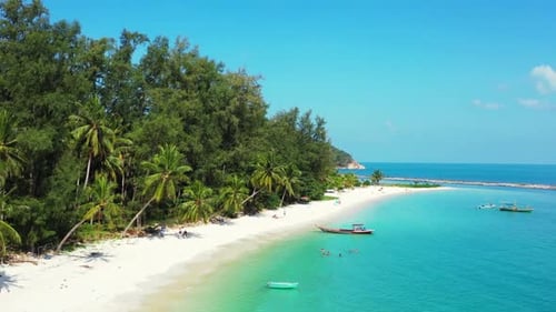 Aerial drone view tourism of paradise lagoon beach trip by shallow water with bright sand background